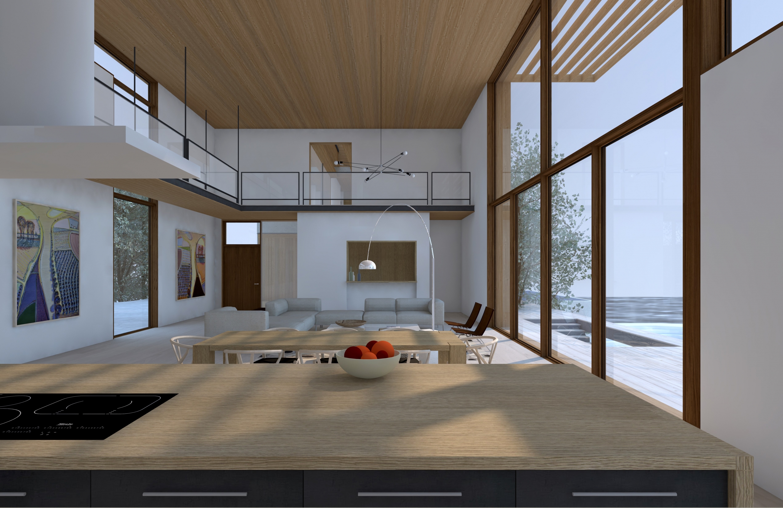 Dutton Architects riverfront custom house- interior perspective